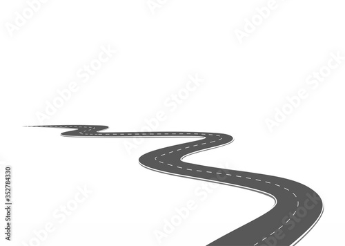 Roadway journey to the future. Asphalt street isolated on white background. Symbols Way to the goal of the end point. Path mean successful business planning Suitable for advertising and presentstation