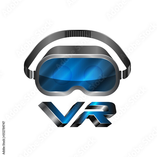 VR logo. VR headset logo isolated on white, EPS 10. Virtual reality emblem vector illustration. Head mounted display emblem. 