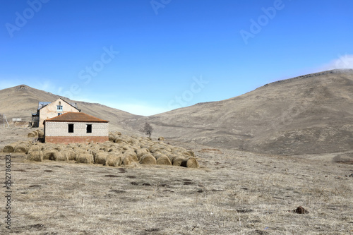Farm on hill in North Caucasus