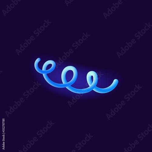Spiral bacteria realistic vector illustration. Pathogenic organism. Curved shape cell. 3d isolated turquoise color microorganism under microscope on dark blue background