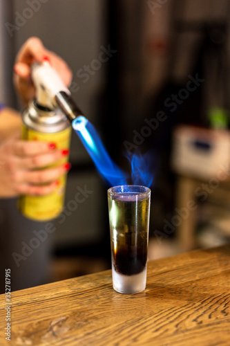 Alcoholic cocktail with real fire.
