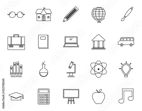 Education icon set,thin line,flat design,symbols,Vector illustrations