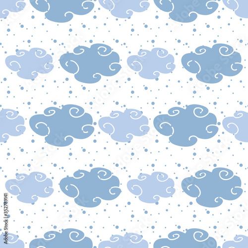 Blue clouds abstract seamless pattern on background with dots