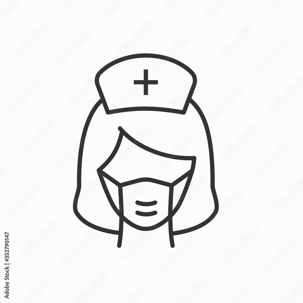 Nurse with a protection mask line icon on white background. Editable stroke. Nurse with a protection mask line icon on white background. Editable stroke.