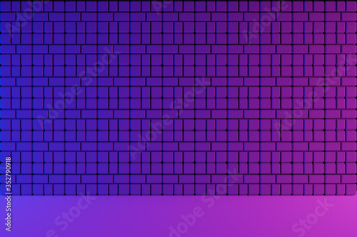 Concrete Brick Room illuminated by neon pink ,purple and blue light Background 3D Rendering Illustration.