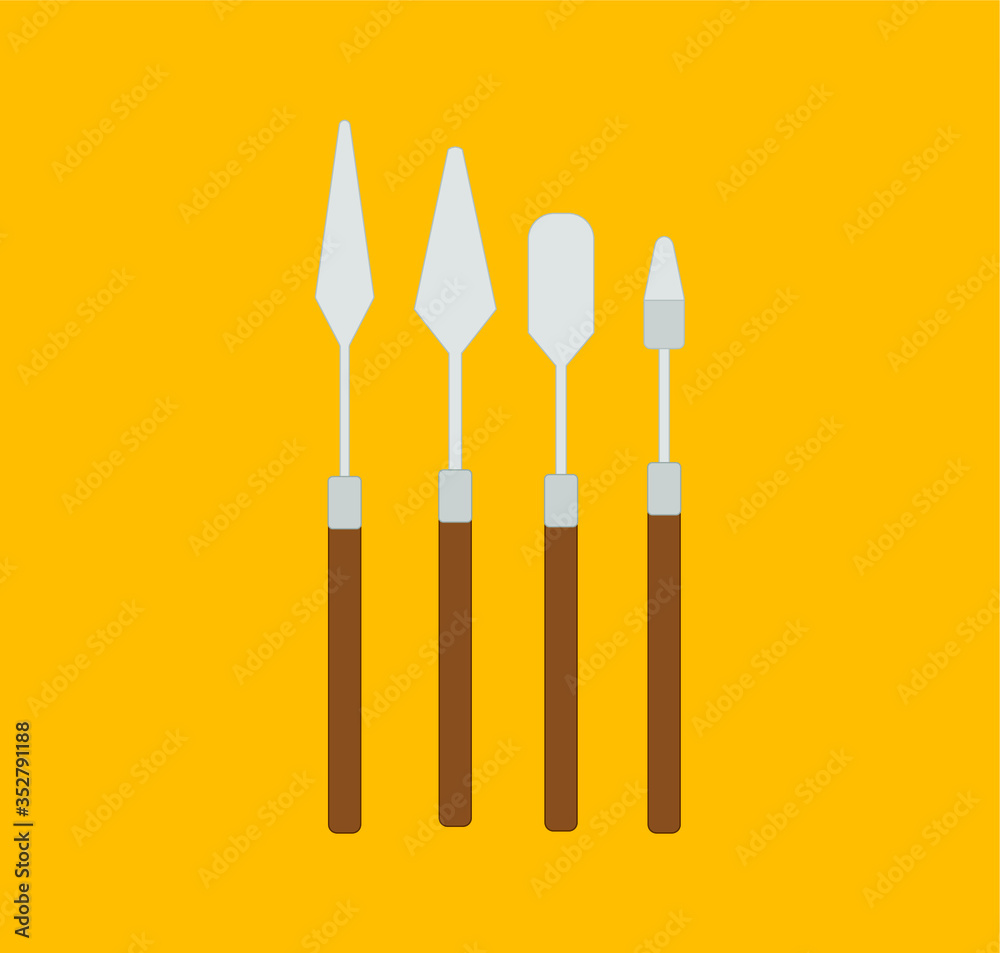collection of brushes and spatulas to paint canvases. Illustrator for web and mobile design.