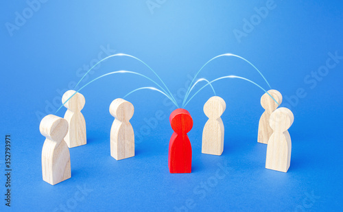 Red person spreads his influence to other people. Leader and leadership. Attracting new employees. Collaboration and collaboration with followers to achieve goals. Manipulator, intriguer.