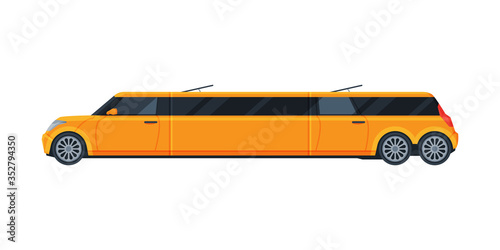 Yellow Limousine Car  Premium Luxurious Limo Vehicle  Side View Flat Vector Illustration