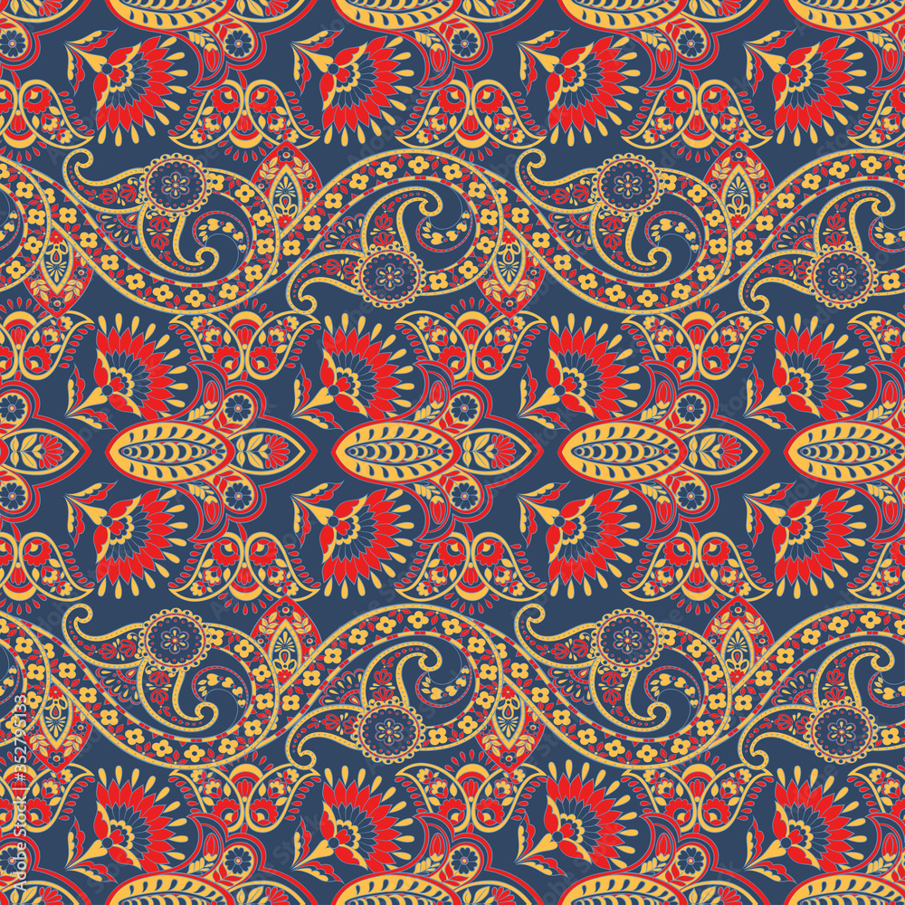 Floral Seamless pattern with paisley ornament. Vector background