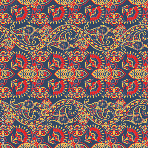 Floral Seamless pattern with paisley ornament. Vector background