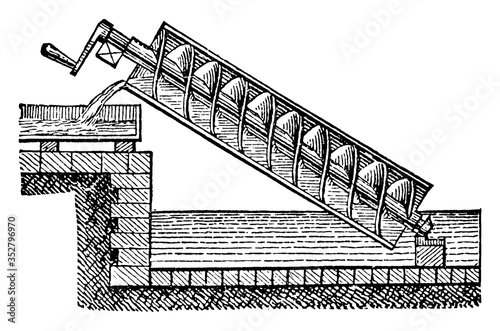 Archimedean Screw, vintage illustration.