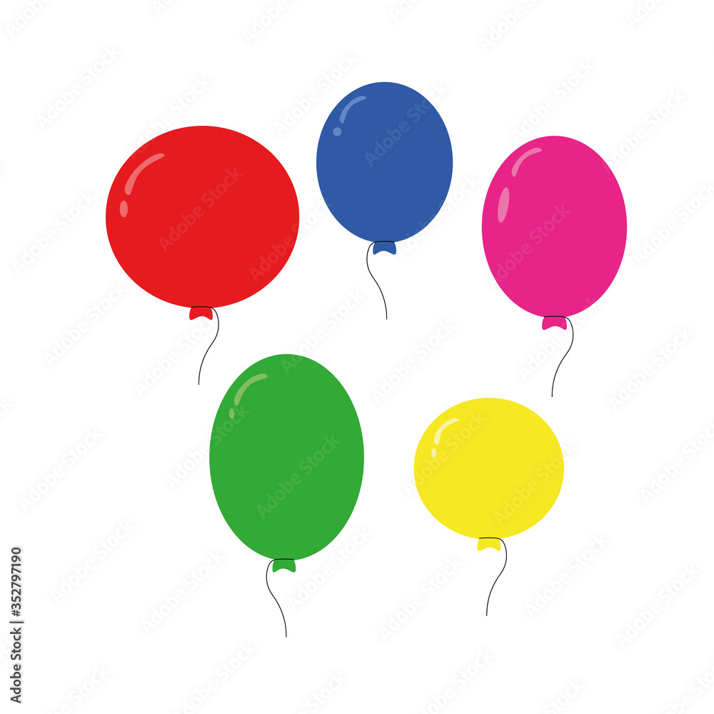 different colors balloons in a flat style. Set of elements. Vector graphic for design. festive decoration fun holiday birthday new year wedding