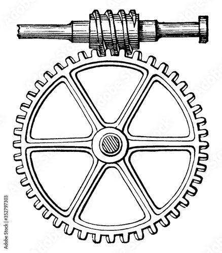 Endless Screw and Wheel, vintage illustration.