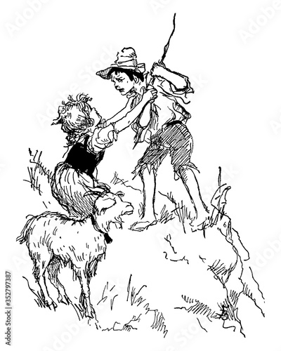 Boy and Girl, vintage illustration