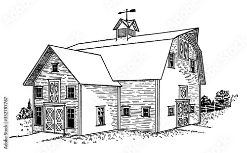 Horse Barn, vintage illustration.