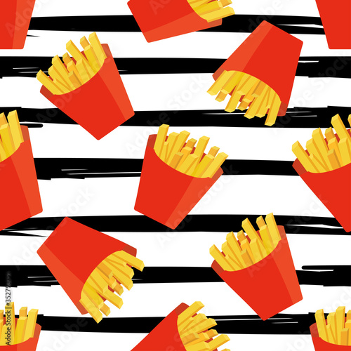 Seamless pattern with french fries . Vector illustration.