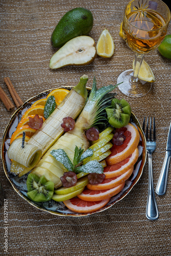Healthy salad with fresh exotic fruit