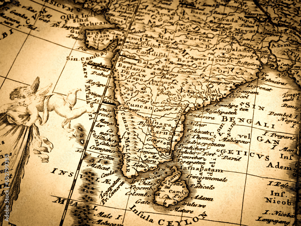 Obraz premium アンティークの世界地図 インド