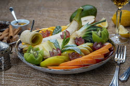 Healthy salad with fresh exotic fruit