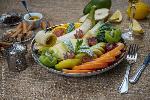 Healthy salad with fresh exotic fruit