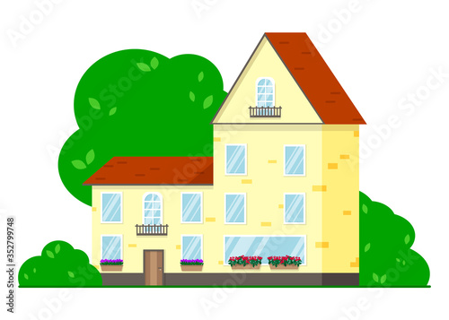 The residential modern house, country house, villa, cottage, apartment building. Vector stock illustration in the flat style.