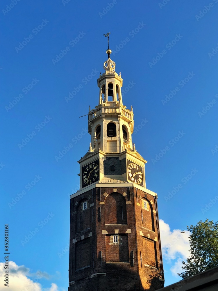 Old clock tower in Amsterdam Netherlands
