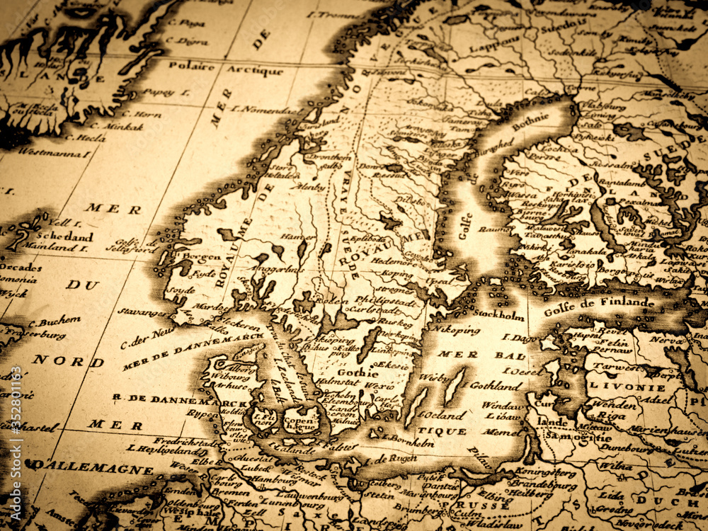 Fototapeta premium アンティークの世界地図 北ヨーロッパ
