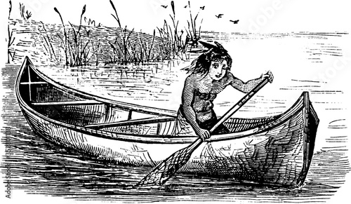 Fotografering Canoe, vintage illustration