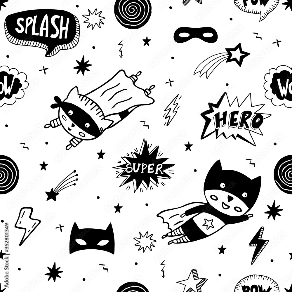 Seamless pattern with superhero character