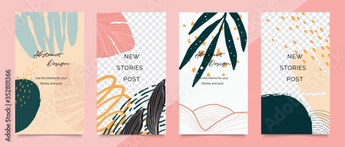 Design backgrounds for social media post and stories. Photo frame template for shop , fashion, blog, web ads. Trendy Memphis design cover. Abstract shape with minimal design. Vector  illustration.