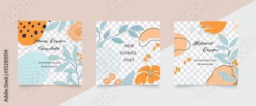 Design backgrounds for social media post and stories. Photo frame template for shop , fashion, blog, web ads. Trendy Memphis design cover. Abstract shape with minimal design. Vector  illustration.