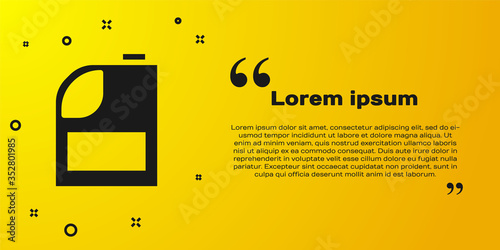 Black Canister for motor machine oil icon isolated on yellow background. Oil gallon. Oil change service and repair. Engine oil sign. Vector Illustration