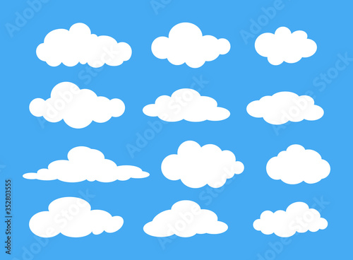 Cloud. white cloudy icon set isolated on blue background. Vector illustration eps 10.