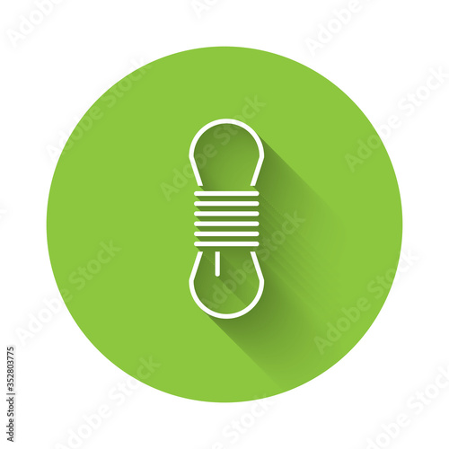 White Climber rope icon isolated with long shadow. Extreme sport. Sport equipment. Green circle button. Vector Illustration