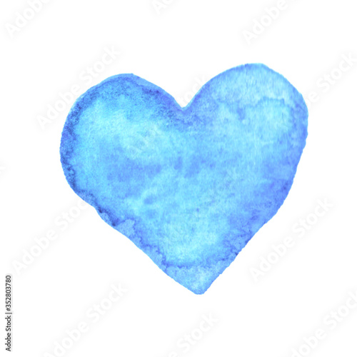 Watercolor big blue Heart love. Valentines day background texture. Hand drawn