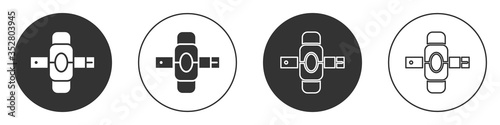 Black Knee pads icon isolated on white background. Extreme sport. Skateboarding, bicycle, roller skating protective gear. Circle button. Vector Illustration