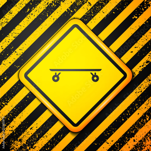 Black Longboard or skateboard cruiser icon isolated on yellow background. Extreme sport. Sport equipment. Warning sign. Vector Illustration