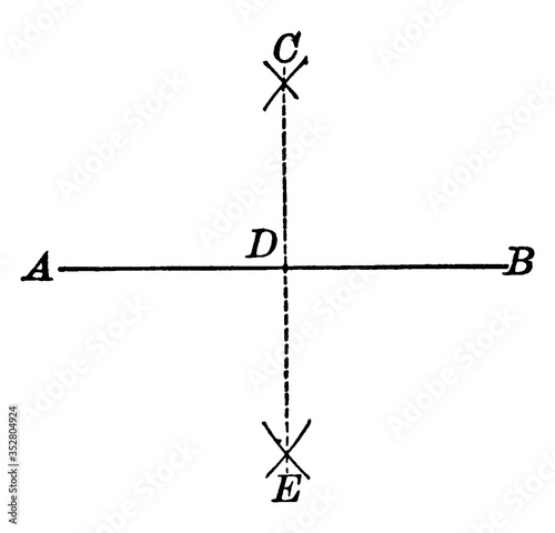 Construction of a Perpendicular Line, vintage illustration.