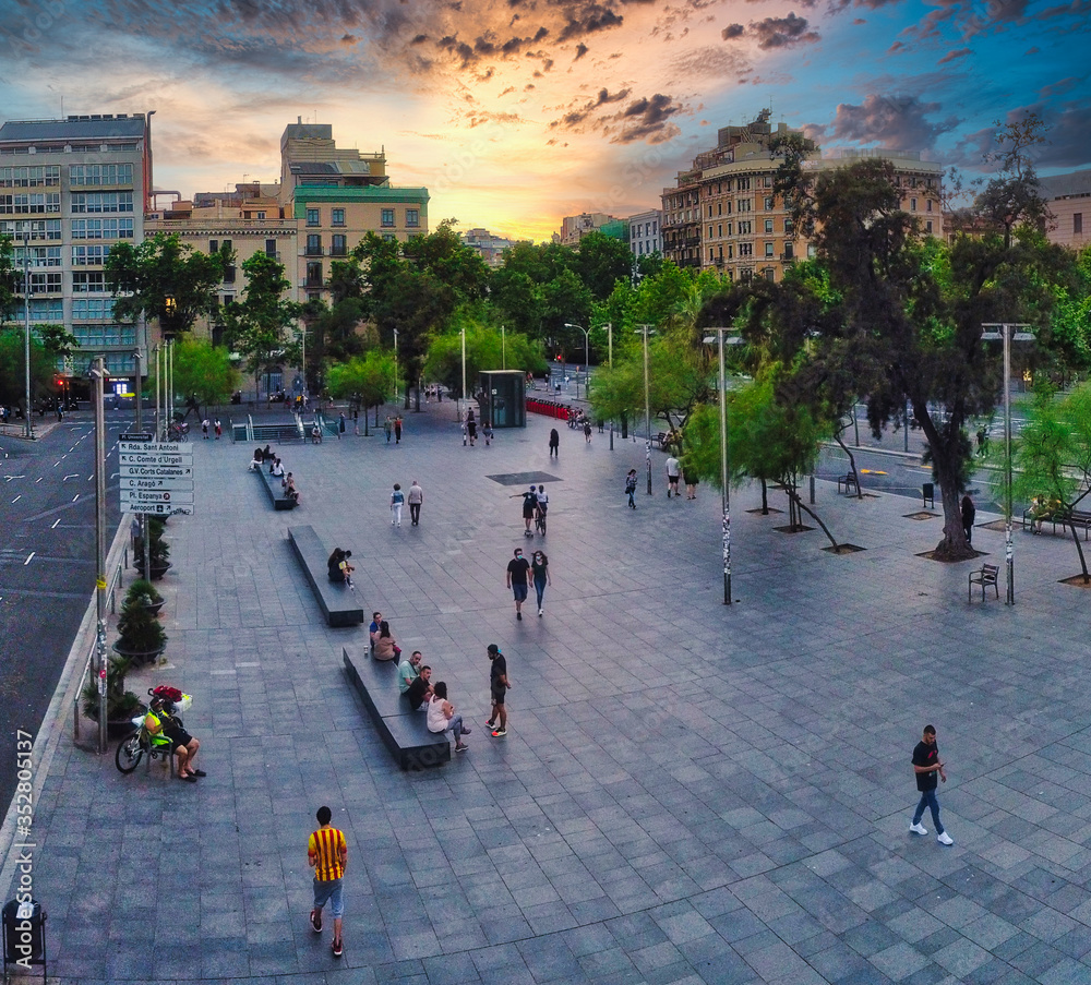 Aerial view of Plaza Universitat in Barcelona. Catalonia,Spain