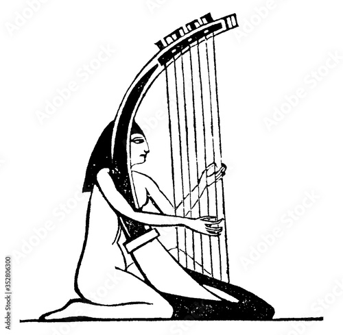 Egyptian harp, vintage illustration