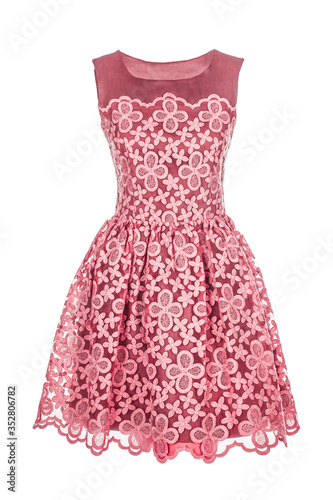 Pink retro summer dress isolated on white background