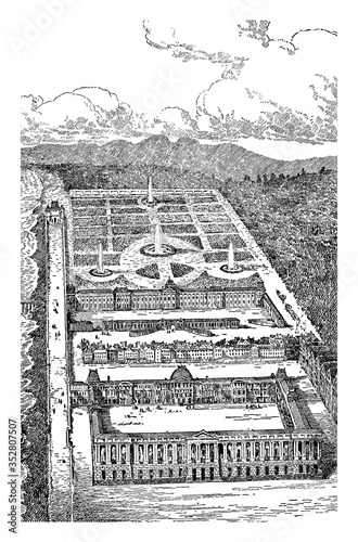 The Louvre and the Tuileries, vintage illustration.