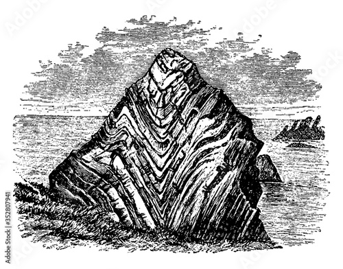 Synclinal Fold, vintage illustration.