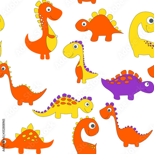 Childish dinosaur seamless pattern for fashion clothes  fabric  t shirts. hand drawn vector