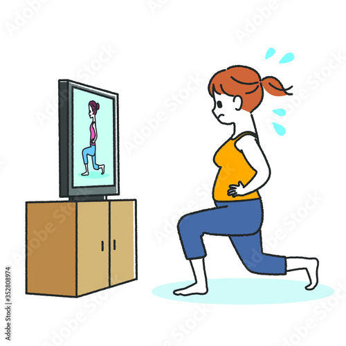 People exercising in front of TV