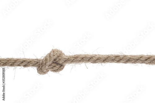 A rope twisted into a knot. Full depth of field.