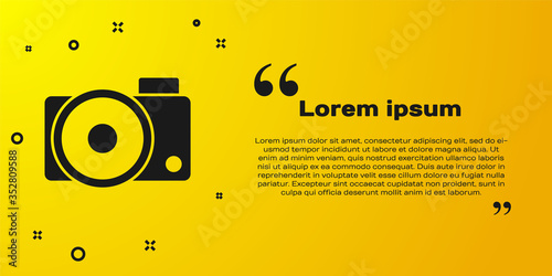 Black Photo camera icon isolated on yellow background. Foto camera icon. Vector Illustration