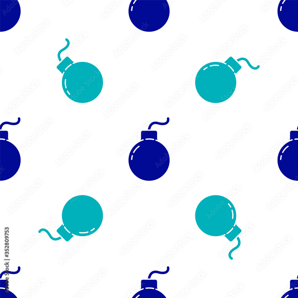 Blue Bomb ready to explode icon isolated seamless pattern on white background. Vector Illustration Blue Bomb ready to explode icon isolated seamless pattern on white background. Vector Illustration