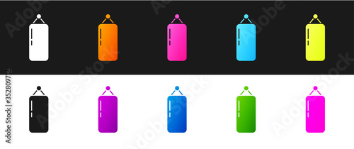 Set Punching bag icon isolated on black and white background. Vector Illustration