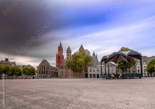 Maastricht, Vrijthof. Saint Servatius catholic and Saint Jan Church at the central square in Maastricht, Limburg, the Netherlands. photo